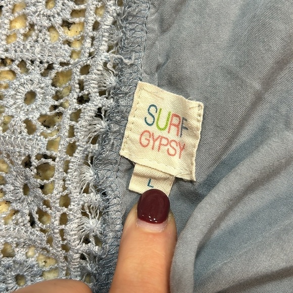 Surf Gypsy Dusty Blue and Lace Beach Coverup with a Cinched Waist Size Large - Picture 6 of 6